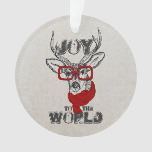 Cool funny deer sketch “Joy to the World” quote Ornament