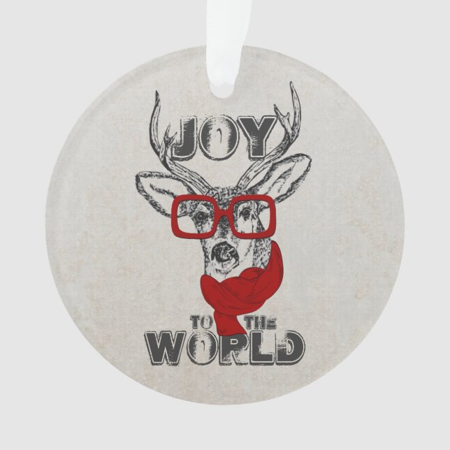 Cool funny deer sketch “Joy to the World” quote Ornament (Front)