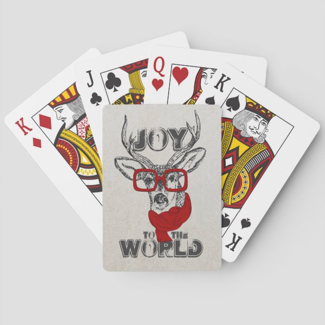 Cool funny deer sketch “Joy to the World” quote Playing Cards (Back)