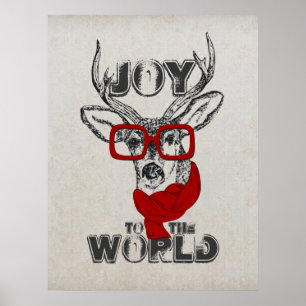 Cool funny deer sketch “Joy to the World” quote Poster