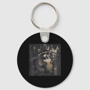 Cool Funny Drinking Iced Coffee Sunglasses Racoon Key Ring
