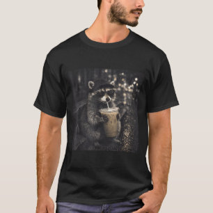 Cool funny drinking iced coffee sunglasses racoon T-Shirt