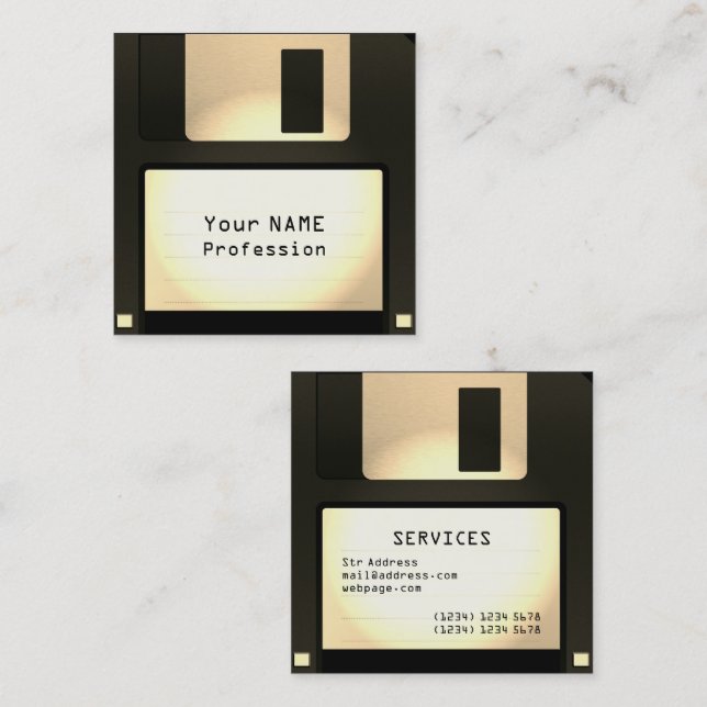 Cool funny floppy disc look square business card (Front/Back)