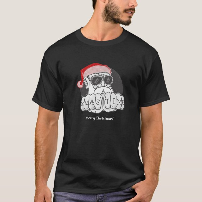 Cool Funny Hipster Santa Claus With Sunglasses Chr T-Shirt (Front)