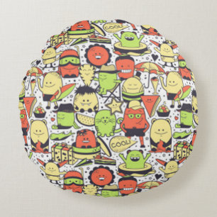 Cool Funny Monsters Round Cushion