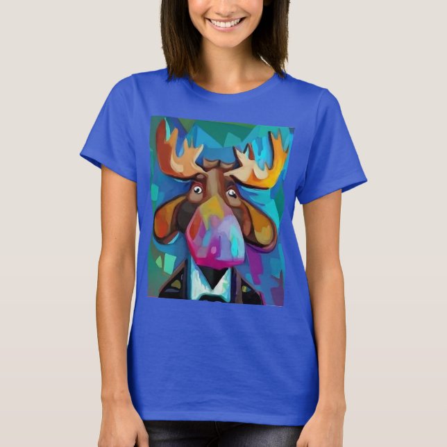 Cool Funny Moose Face Cubism Design T-Shirt (Front)