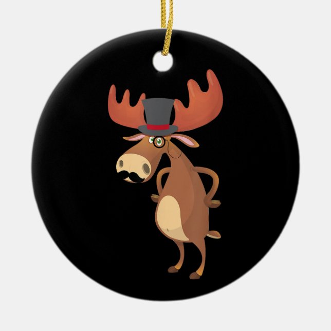 Cool Funny Moose Hat Moustache Animal Lover Ceramic Tree Decoration (Front)