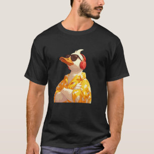 Cool Funny Music Hipster Yellow Duck Illustration T-Shirt