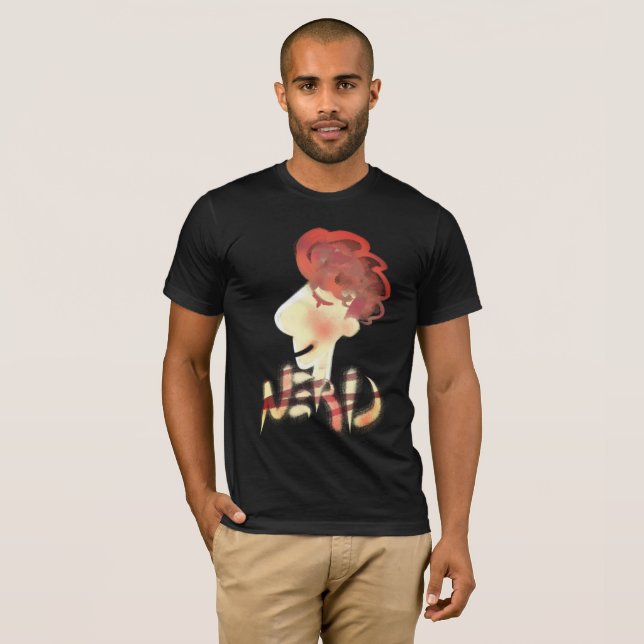 Cool Funny Nerd Guy Cartoon Drawing T-Shirt (Front Full)