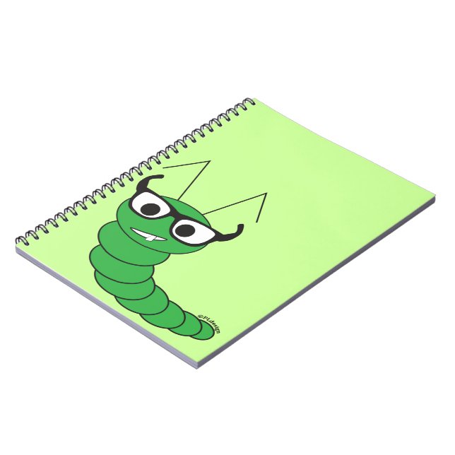 Cool funny nerdy caterpillar with glasses notebook (Left Side)
