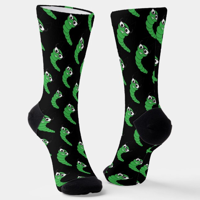 Cool funny nerdy caterpillar with glasses pattern socks (Angled)