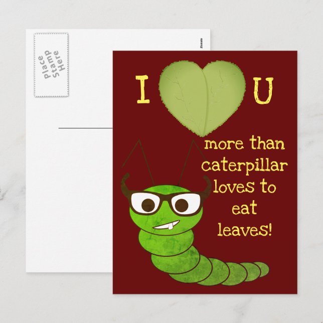 Cool funny nerdy cute caterpillar Valentine's Day Holiday Postcard (Front/Back)
