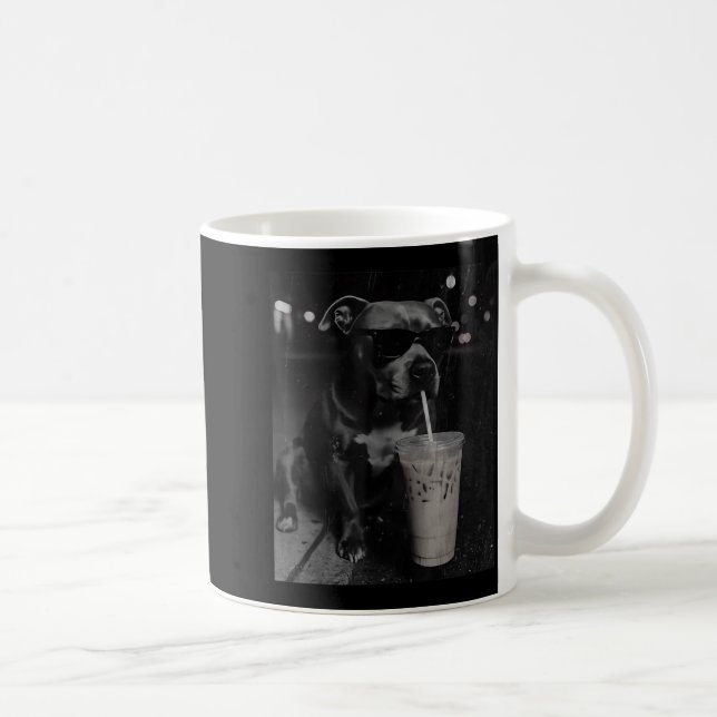 Cool Funny Pitbull Drinking Iced Coffee Lovers Mug (Right)