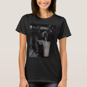 Cool funny pitbull drinking iced coffee lovers T-Shirt