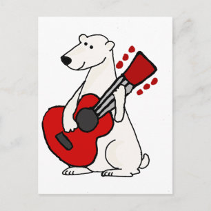 Cool Funny Polar Bear Playing Guitar Art Postcard