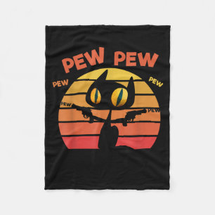 Cool Funny Sarcastic Pew Pew Halloween Black Cat Fleece Blanket