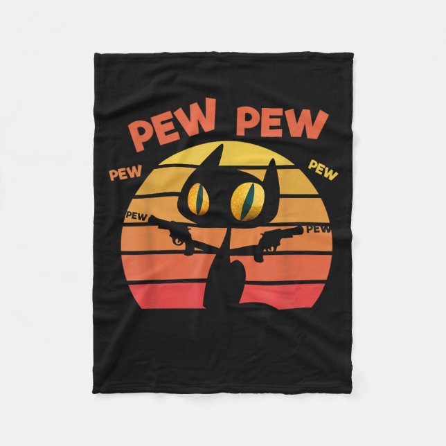 Cool Funny Sarcastic Pew Pew Halloween Black Cat Fleece Blanket (Front)