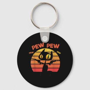 Cool Funny Sarcastic Pew Pew Halloween Black Cat Key Ring