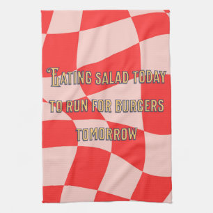 Cool funny saying Trendy wavy checkered Pink Tea Towel