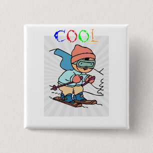 Cool Funny Skier   skiing designs   skiing funny 15 Cm Square Badge