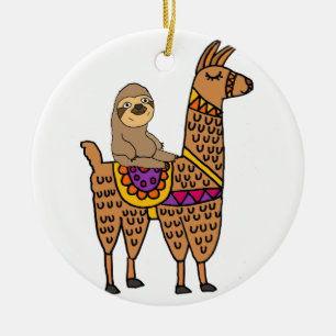 Cool Funny Sloth Riding Llama Ceramic Tree Decoration