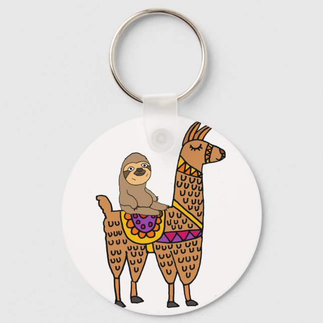 Cool Funny Sloth Riding Llama Key Ring (Front)