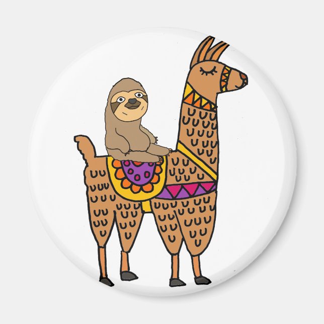 Cool Funny Sloth Riding Llama Magnet (Front)
