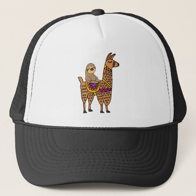 Cool Funny Sloth Riding Llama Trucker Hat (Front)