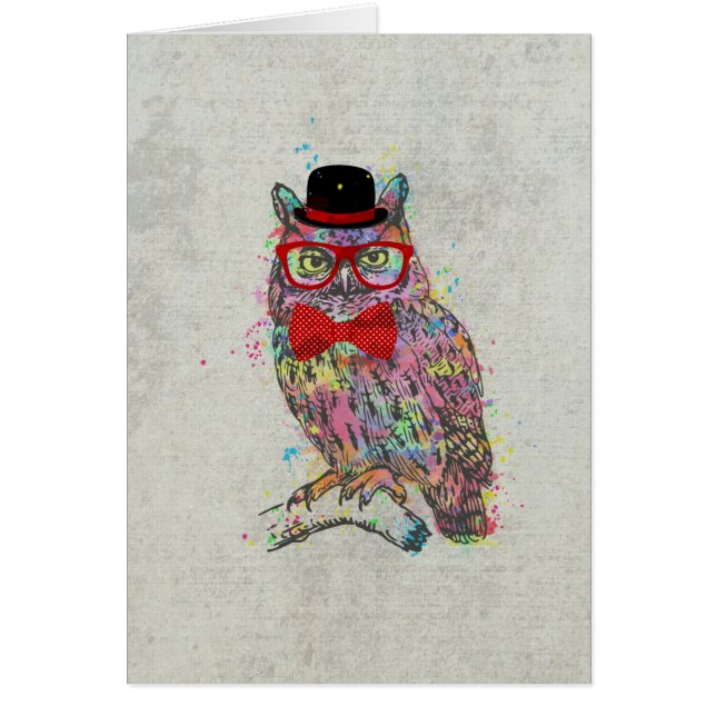 Cool funny trendy colourful watercolours owl (Front)