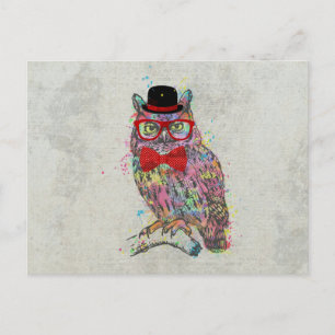 Cool funny trendy colourful watercolours owl postcard