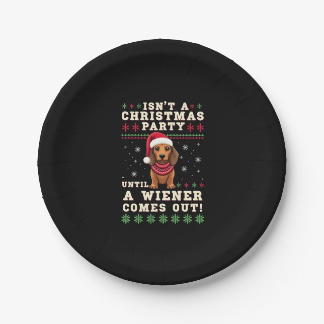 Cool Funny Wiener Dog Christmas Dachshund Holiday  Paper Plate (Front)