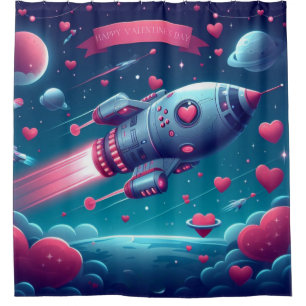 Cool/futuristic spaceship valentine's day shower curtain