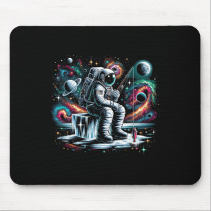 Cool Galaxy Ice Fisherman Astronaut On Ice Fishing Mouse Mat