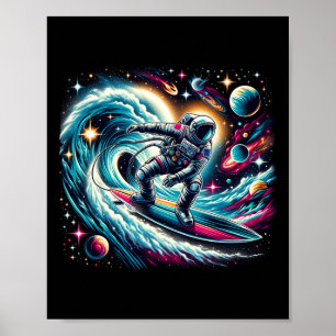 Cool Galaxy Surfer Astronaut On Surfing Poster