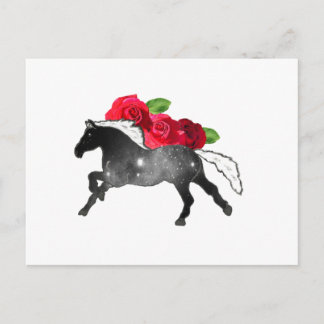 Cool Galazy Horse Black + White Nebula with Roses Postcard