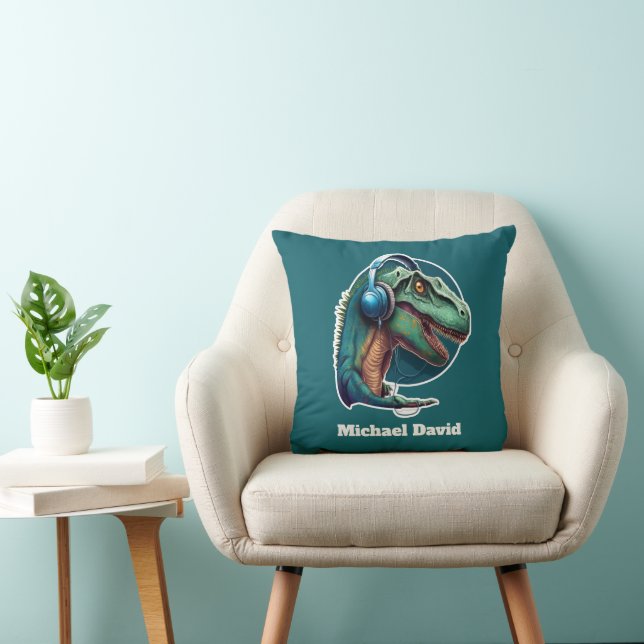 Cool Gamer dinosaur add name  Cushion (Chair)