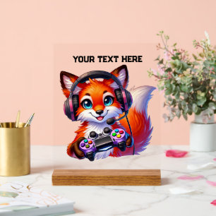 Cool Gamer fox add text Acrylic Sign