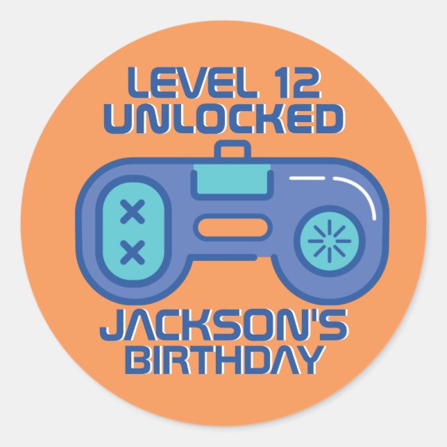 Cool Gamer Level Unlocked Gaming Boy Birthday Classic Round Sticker (Front)