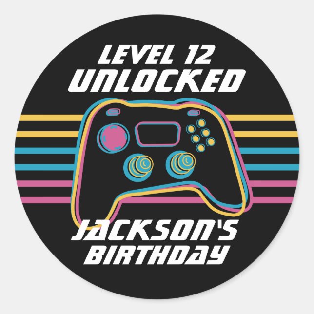 Cool Gamer Level Unlocked Gaming Teen Birthday Classic Round Sticker (Front)