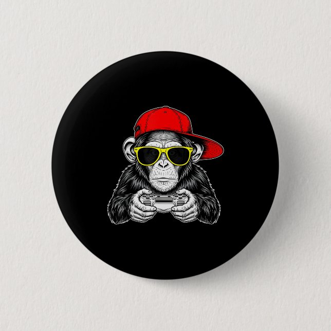 Cool Gamer Monkey With Controller Funny Gaming Vid 6 Cm Round Badge (Front)