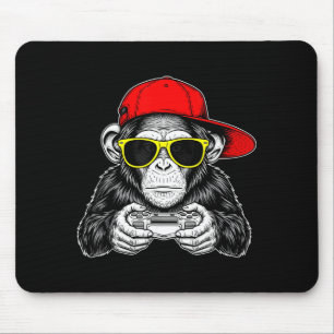 Cool Gamer Monkey With Controller Funny Gaming Vid Mouse Mat