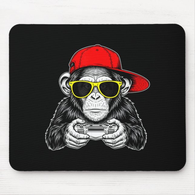 Cool Gamer Monkey With Controller Funny Gaming Vid Mouse Mat (Front)