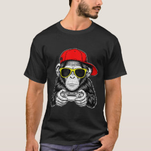 Cool Gamer Monkey With Controller Funny Gaming Vid T-Shirt