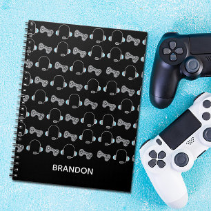 Cool Gamer Personalised Gaming Pattern Black Notebook