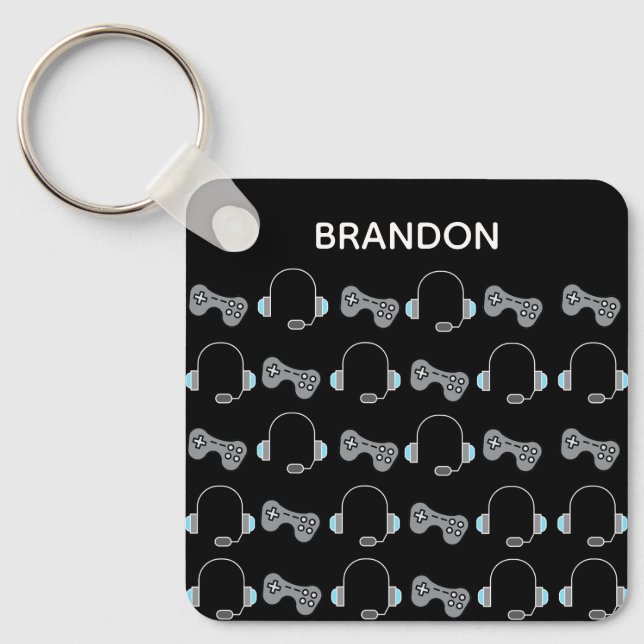 Cool Gamer Personalized Gaming Pattern Black Key Ring (Front)
