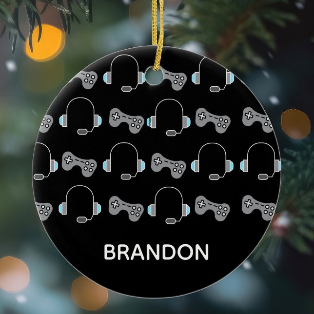 Cool Gamer Personalized Gaming Pattern Christmas Ceramic Tree Decoration (Creator Uploaded)