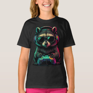 Cool Gamer Raccoon — Headphones and Controller T-Shirt