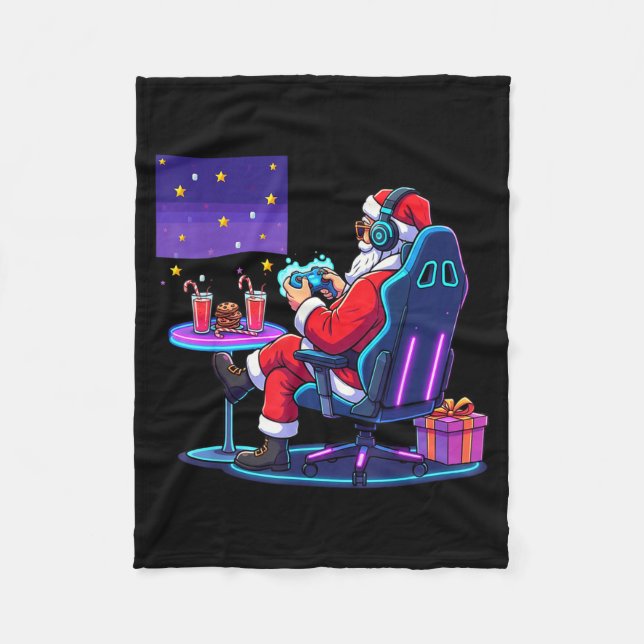 Cool Gamer Santa Playing Games Christmas Boys Styl Fleece Blanket (Front)