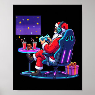 Cool Gamer Santa Playing Games Christmas Boys Styl Poster