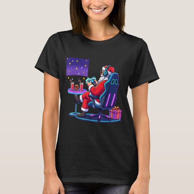 Cool Gamer Santa Playing Games Christmas Boys Styl T-Shirt (Front)